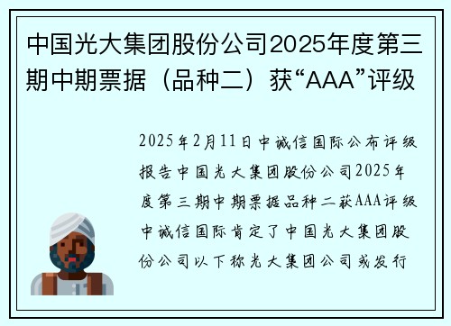 中国光大集团股份公司2025年度第三期中期票据（品种二）获“AAA”评级