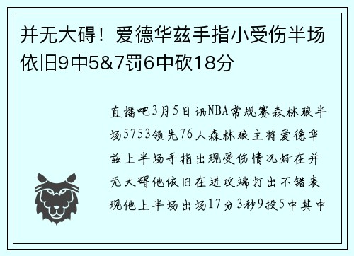并无大碍！爱德华兹手指小受伤半场依旧9中5&7罚6中砍18分