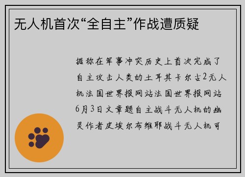 无人机首次“全自主”作战遭质疑