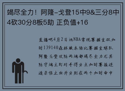 竭尽全力！阿隆-戈登15中9&三分8中4砍30分8板5助 正负值+16