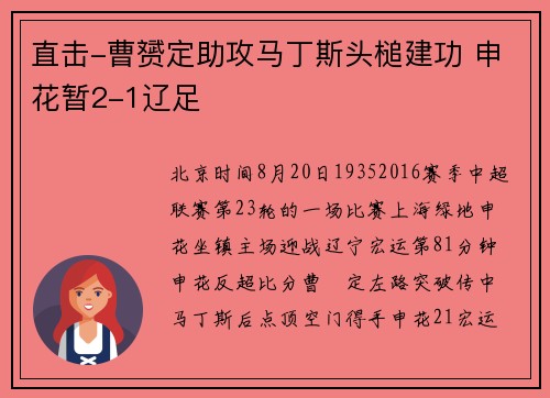 直击-曹赟定助攻马丁斯头槌建功 申花暂2-1辽足